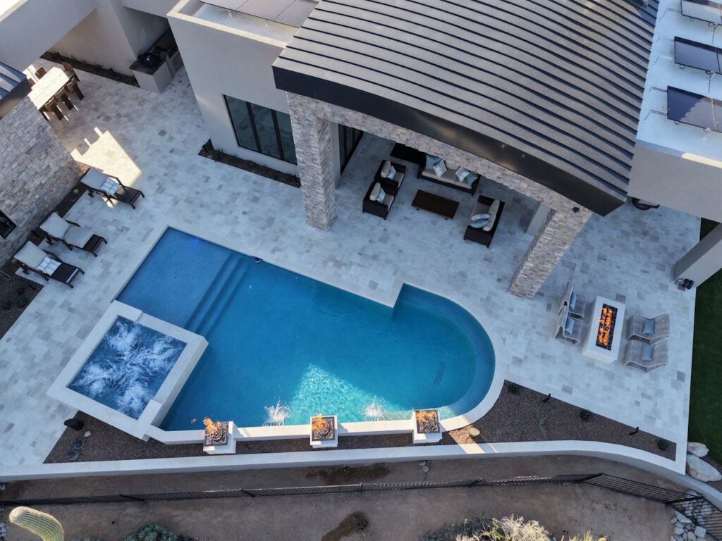 modern backyard pool remodel aerial view