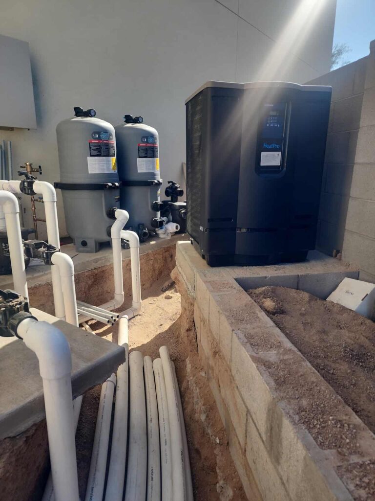 Pool heater and filter system installation