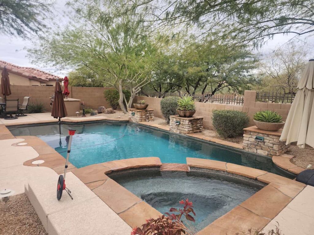 pool with raised planters
